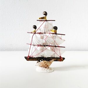 Vintage Schooner Sailing Ship Seashell figurine - Japan